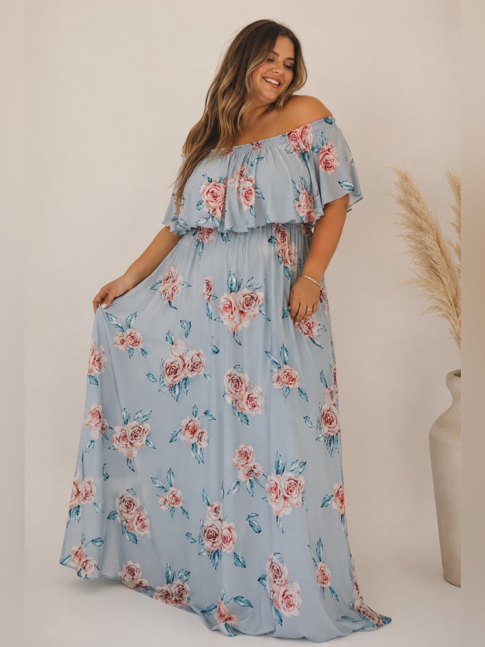 Show Me Your Mumu Hacienda Maxi Dress Flower Hour Sky Blue Floral XL NWT